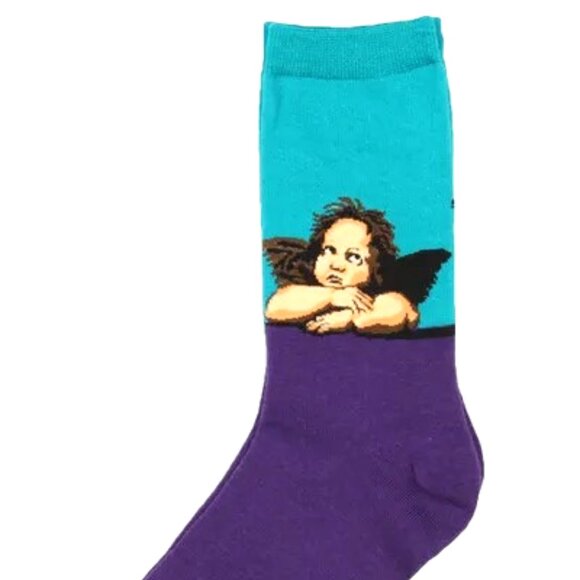 THE PAINTING OF THE WISTUL CHERUB ANGEL KNIT INTO YOUR SOCKS AN ARTWORK FOOTWORK - Picture 1 of 2